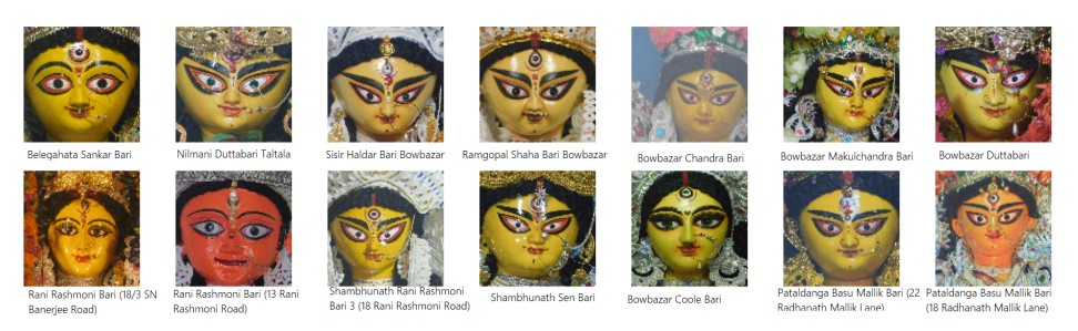 Durga idol close-up inspired by Central Kolkata heritage architecture