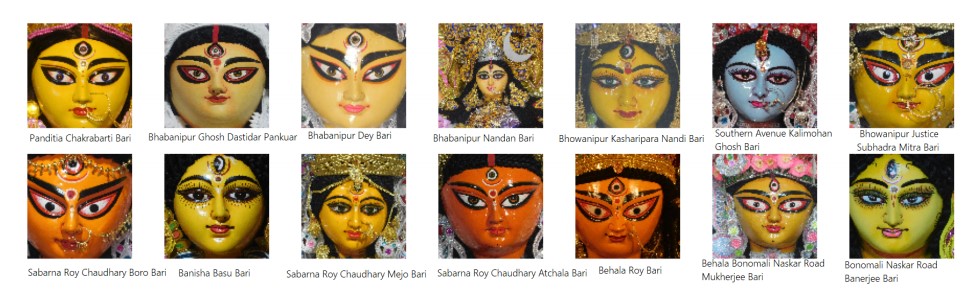 Durga idol close-up inspired by South Kolkata heritage architecture
